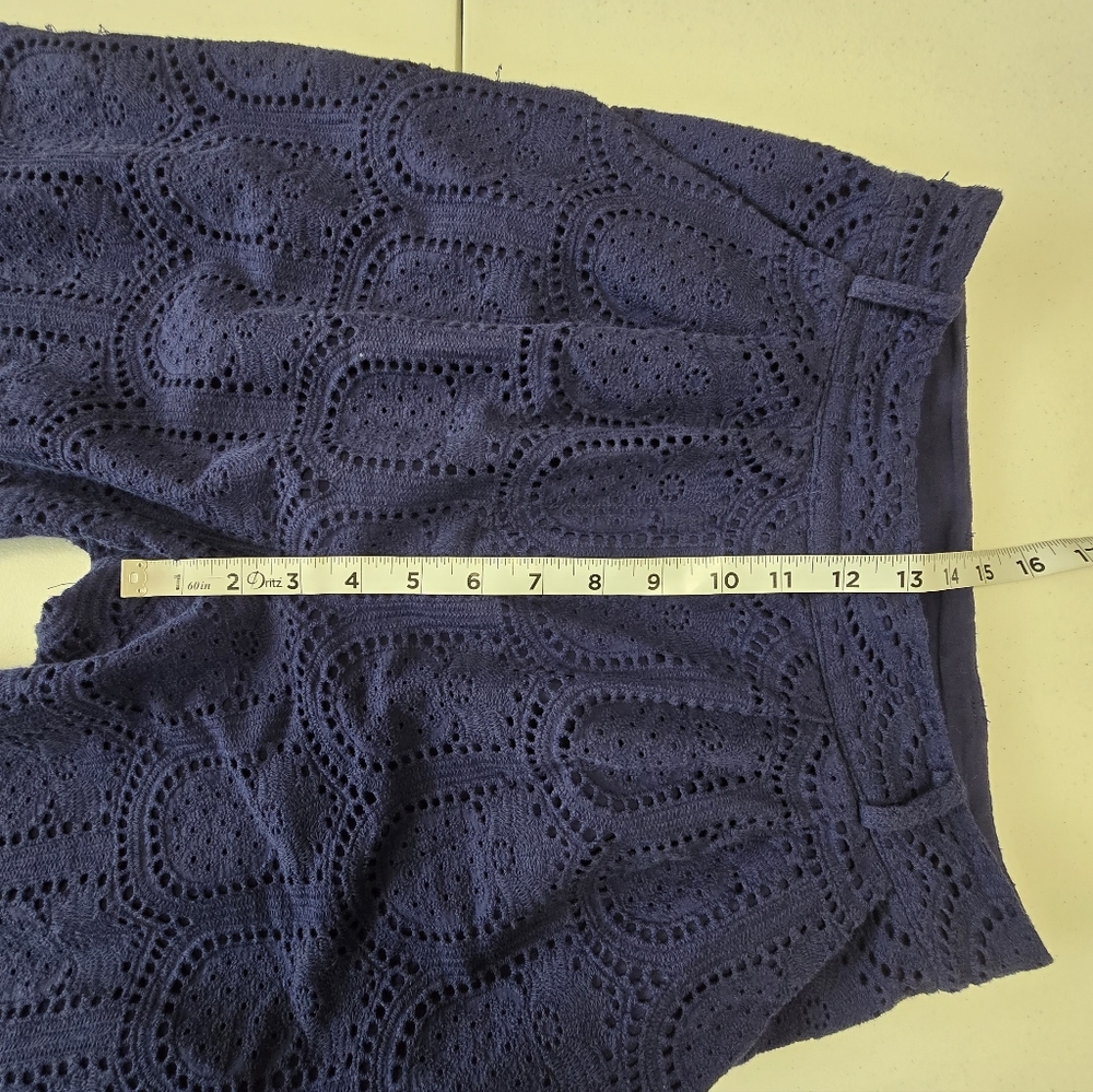 Farm Rio Pineapple Eyelet Wide Leg Pants Navy Lined Women XS Vacation Resortwear - Picture 6 of 14